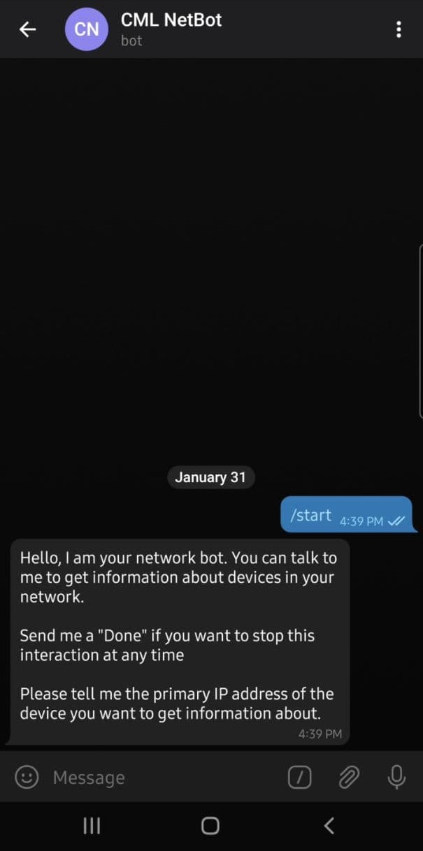 Starting conversation with the bot